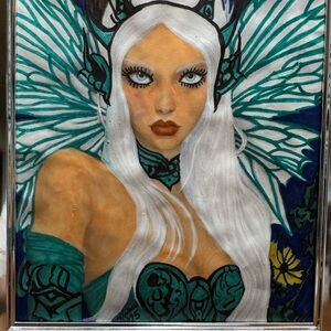 Fantasy Art Portrait with White and Teal Accents